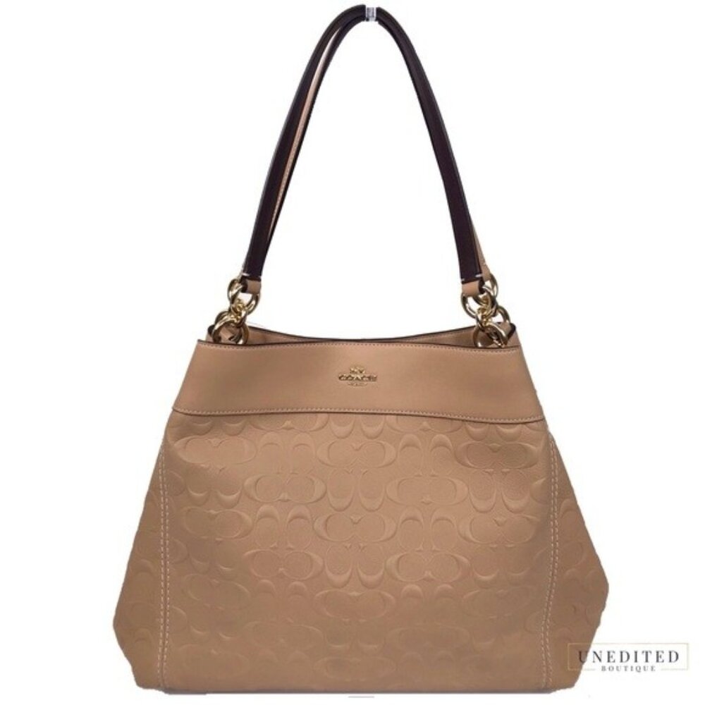 Euc Coach Tan Embossed Signature C's Shoulder Bag Purse